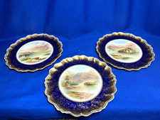 Paragon Star china set of 3 hand painted cobalt and gold cabinet plates
