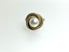 Vintage 14ct Yellow Gold Pearl Knot Ring Mikimoto Lane Crawford Size N 1/2