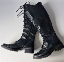 Ladies Black Leather Military Style Boots UK size 5 