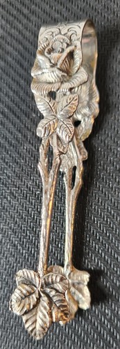 Vintage silver sugar tongs - silver,
