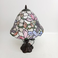 Tiffany Style Floral Design Vintage Stained Glass Table Lamp Untested Metal Base