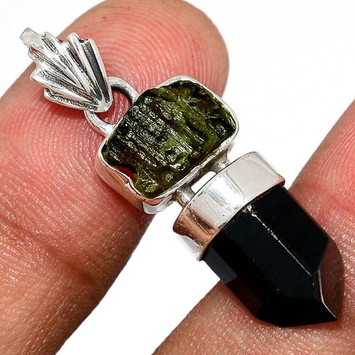 Moldavite raw black tourmaline - moldavite,