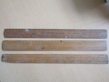 3 x AUTHENTIC OLD VINTAGE WOODEN SCHOOL RULERS RULES