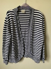 Eastex edge to edge Cardigan size 14 stripes cotton scollop trim