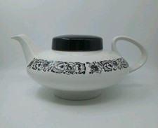 Staffordshire Ironstone Teapot Crown Essex 'Nocturne' Black & White Floral