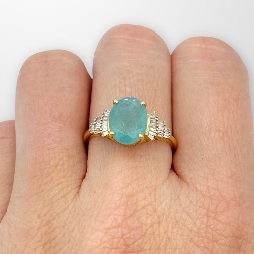 Gold ring emerald diamond oval - gold,