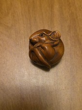 Hand carved wood netsuke Rat