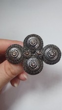 Antique Brooch, Dutch Button, Cannetille Circular Design Brooch Pin Jugendstil