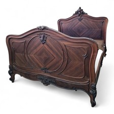 French double bed - Antique style carved walnut arched bed frame