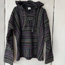 Siesta Baja Hoodie Multicoloured Festival Hippie size M Mexican Jumper Pullover