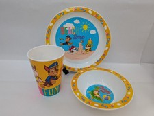 Paw Patrol 3 Piece Breakfast Dinner Set Spin Master Plastic Plate Bowl Cup VGC 