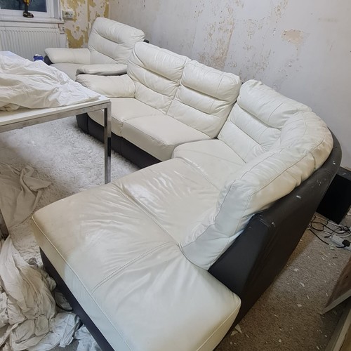 Shaped cream leather - leather, settee