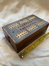 Marquetry Inlaid Wood Folding Cribbage Box/ Board