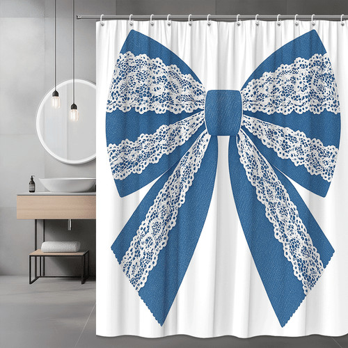 Blue lace bow shower - shower, curtain