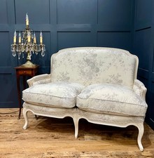 A French Vintage Louis XV Painted Two Seater Sofa in Kate Forman Fabrics