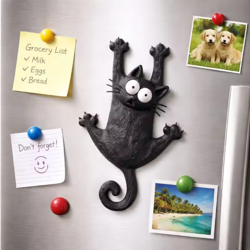 Cute black cat fridge magnet - black,