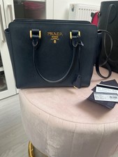 prada blue saffiano hand bag
