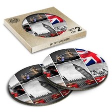 2 x Boxed Round Coasters - London Landmark UK Photo Art  #21802