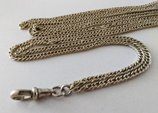 Antique Guard Chain Curb Link 113cm long 24g silver tone watch, muff, lorgnette