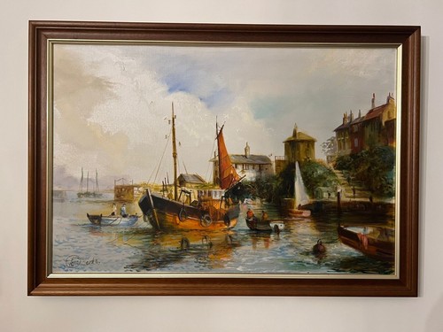 Original oil painting - oil, boats