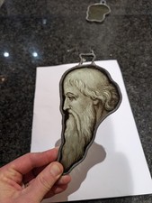 Antique Stained Glass Church Window. Hand Painted Long Bearded Man Moses 15th C