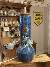 Vintage Tall Belgian Art Pottery Vase Converted Lamp Blue Torhout