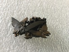 Antique Victorian Carved Vulcanite Mourning Jewellery Butterfly Brooch - 4 x 3cm