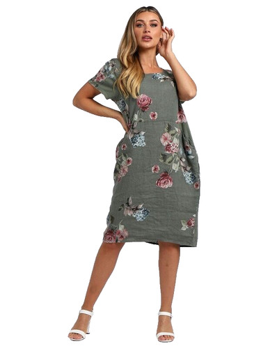 Italian linen floral dress - linen,