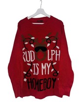 Livergy Men's XL 'Rudolph Is My Homeboy' Christmas Jumper Red Sweater
