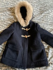 Zara Girls Duffle Coat Age 3-4. Navy Blue, Faux Fur Trim Hood