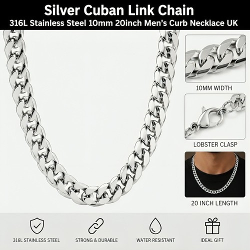 Silver cuban link chain - silver,