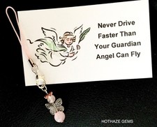 Handmade ROSE QUARTZ  'Guardian Angel'  CAR CHARM + Gift Card (B)