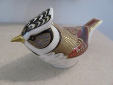 *RARE* ROYAL CROWN DERBY CRESTED TIT BIRD PAPERWEIGHT *GOLD STOPPER*