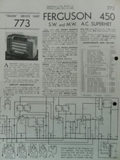 Ferguson SW MW AC Superhet 4 Valve Radiogram Model 450 Service manual