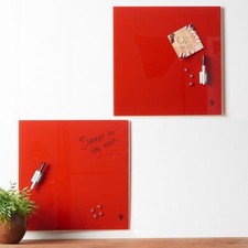 Red Magnetic Glass Notice Board Message Writing with Pen Wall Mounted Kitchen
