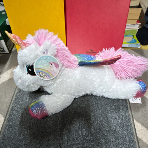 White pink plush unicorn - white,