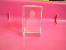 Glass or Crystal Block with Thai Buddha Etching Ornament or Paperweight Unused