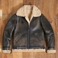 Men’s Shearling Leather Jacket Wax Brown - Bomber Aviator WW1 Flight Pilot Style