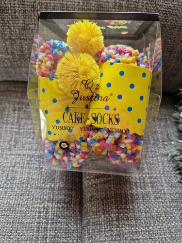 Justina cake socks fuzzy - "cake, socks"