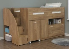 Supreme Kids Midsleeper Cabin Bed With Steps - Storage Drawers - Cupboards Desk