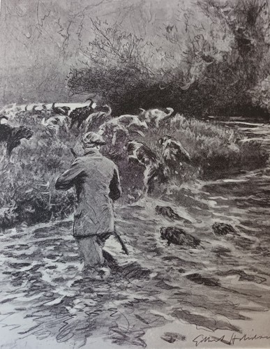 Otter hunting print - print, by