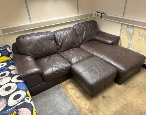 Brown leather corner chaise - leather,