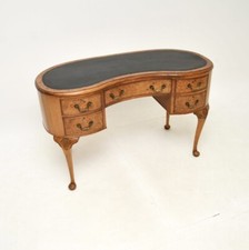 Antique Burr Walnut Leather Top Kidney Shaped Desk