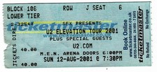 U2 8/12/01 Manchester England MEN Arena Concert Rare Ticket Stub! U-2 Bono