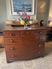 Victorian Bow Fronted Chest of Drawers Flame Mahogany Satinwood Banding Draws