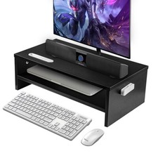 2 Tier Wood Computer Desktop Monitor Stand Laptop phone Holder Cable Management