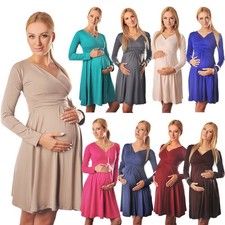 Long Sleeve Maternity Vneck Dress Pregnancy Top Tunic Size 8 10 12 14 16 18 4419