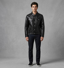 Men black leather trucker - black,