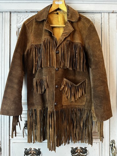 Vintage brown suede fringe - suede,