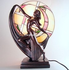 BRONZED LADY LAMP WITH TIFFANY